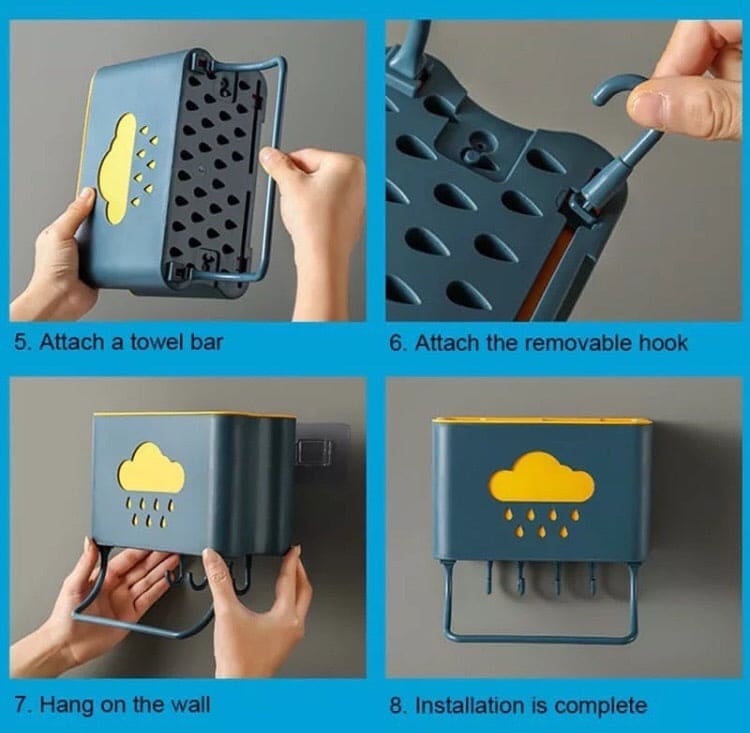 Wall Mounted Cloud Drain Rack, 2 Divided Compartments for Storage Forks, Utensils Holder Drainer Basket With Detachable Rag Rod Wall Mounted Cloud Drain Rack, 2 Divided Compartments for Storage Forks, Utensils Holder Drainer Basket With Detachable Rag Rod